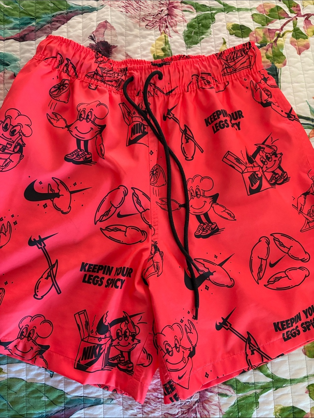 Nike Men’s Sole Food Coral Red Graphic Hybrid Shorts with Black Print